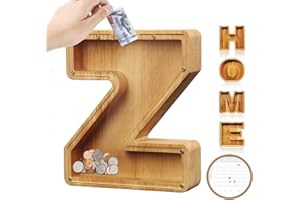 BOALORD Piggy-Bank for Kids Boys Girls Large Piggy Banks 26 English Alphabet Letter,Personalized Wooden,Transparent Money Saving Box Custom Text Name DIY Creative Gift for Real-Money (Z)