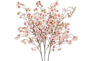Uieke Silk Cherry Blossom Branches, 40.5in Artificial Cherry Blossom Flowers Long Stems Fake Flowers Vase Arrangements for Wedding Home Japanese Decor, Set of 3, Pink