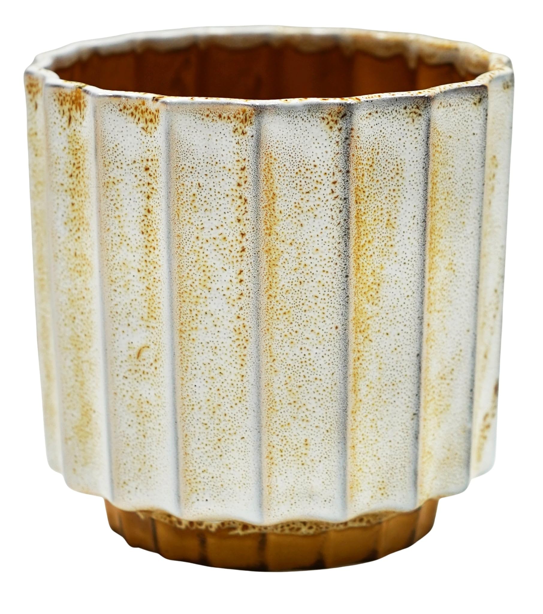 Ivyline Lugano Scalloped Reactive Planter in Mustard - Waterproof and Lightweight - Indoor Ceramic Houseplant Pot with Reactive Glaze - H16cm x D16cm