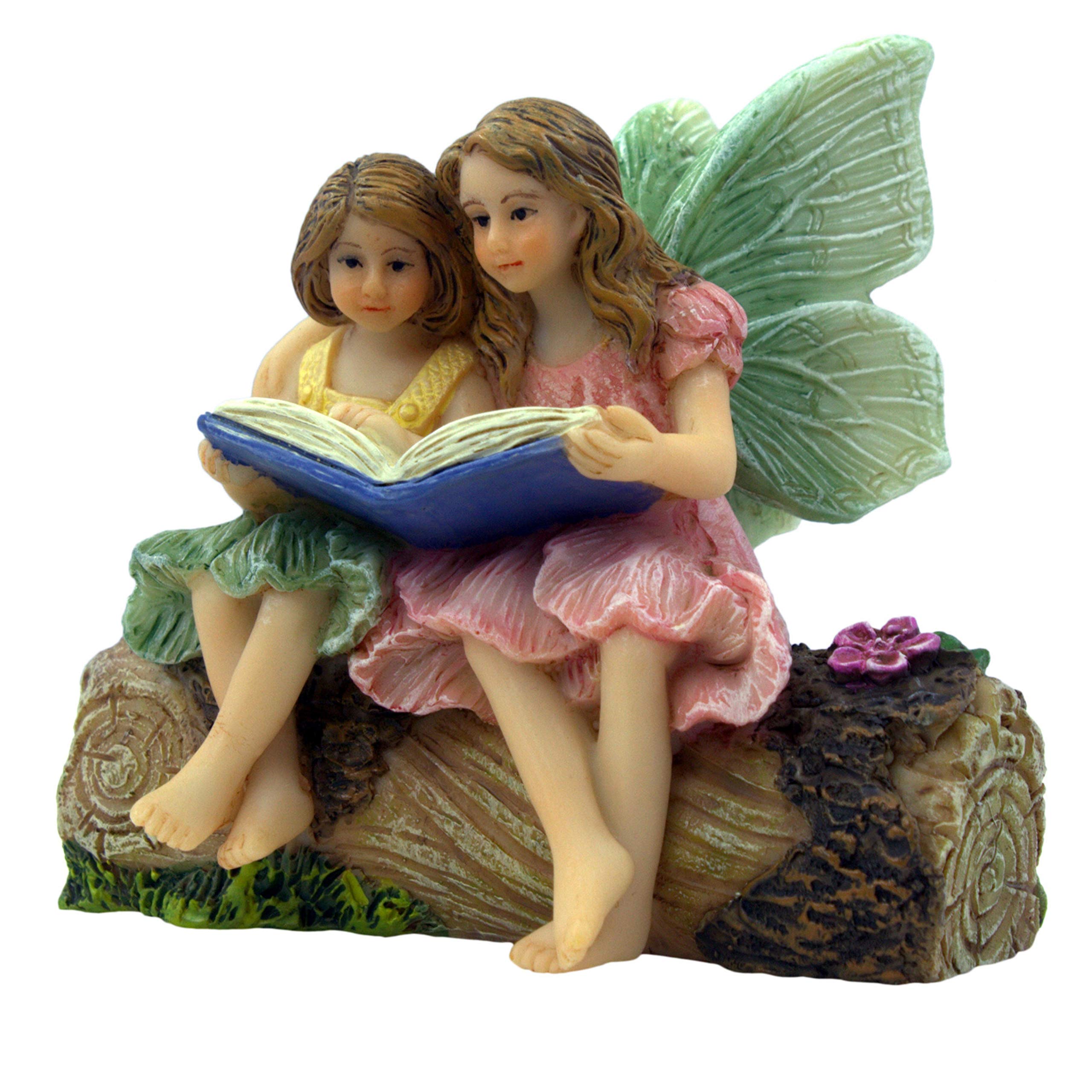 PRETMANNS Fairies for Fairy Garden - Accessories for an Outdoor or Indoor Miniature Garden – Adorable Hand-Painted Resin Figurines – 2 Sitting Sisters 1 Piece