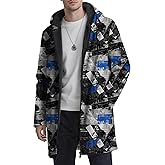 YZCX Mens Graffiti Printed Cardigan Hoodies Full Zip Up Long Sherpa Coat Fashion Casual Fleece Lined Jackets with Pockets