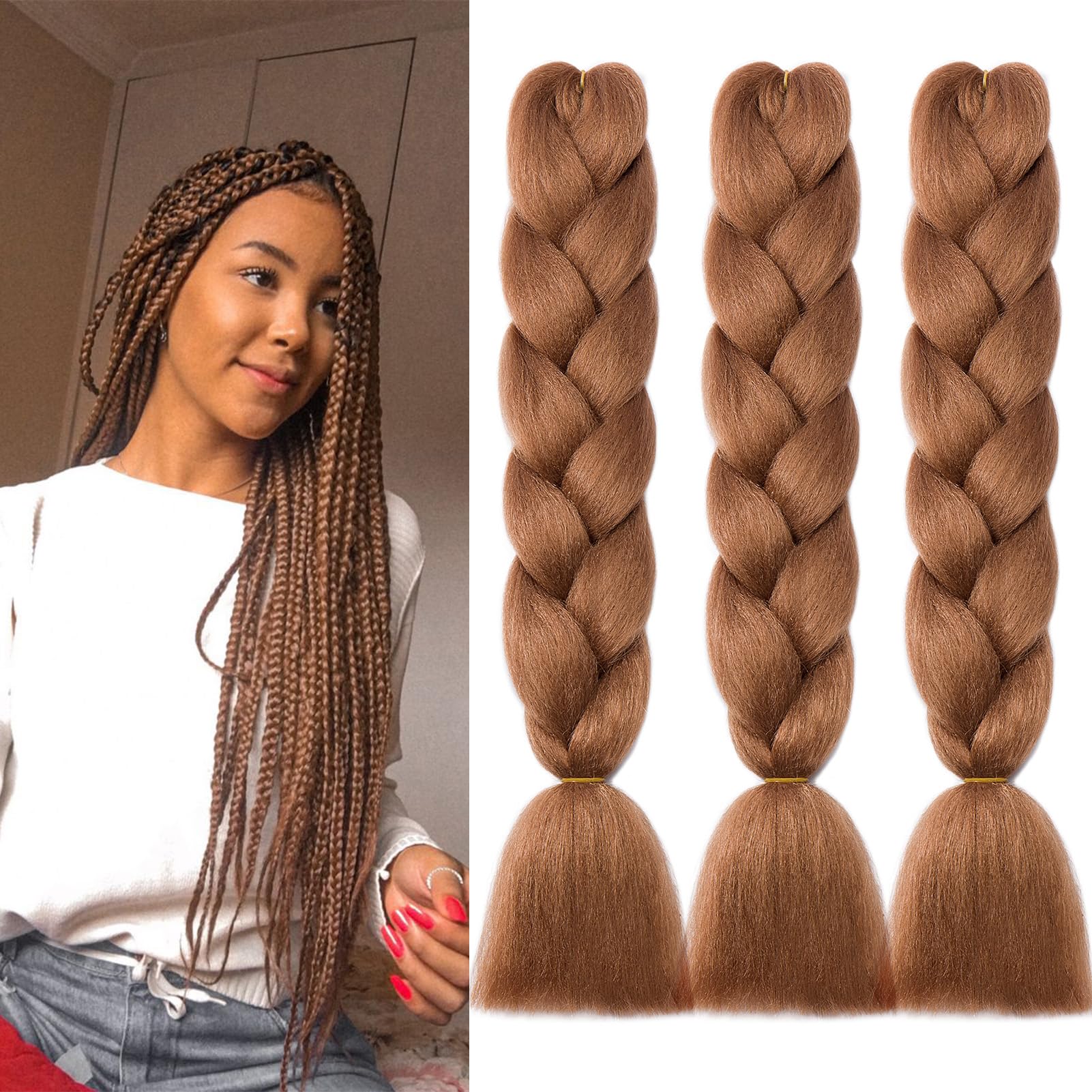 Dcbaboo Braiding Hair Extensions 3packs 24inch Synthetic Kanekalon Ombre Afro Crochet Twist Hair Extensions 300g Light Auburn — image 1