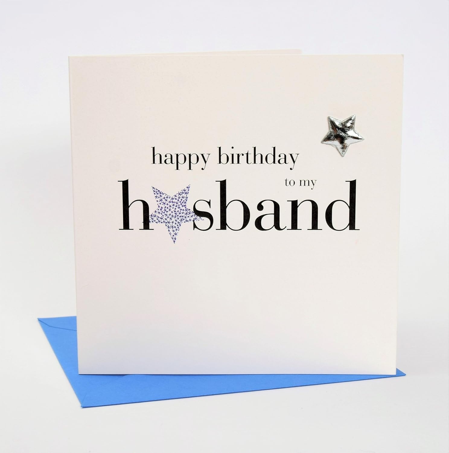 Claire Giles Greeting Cards, Happy Birthday Husband Card, Blue Stars and Embellished with a shiny padded star - Image 3