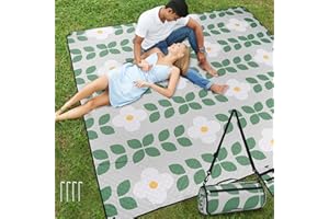 WICKERLAND Picnic Blankets Extra Large - Beach Blanket Waterproof Sandproof with Shoulder Strap, Machine Washable, Outdoor Blanket with Stakes for Grass Concert, Park, Lawn,Travel,Spring Summer.Green