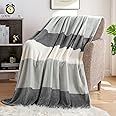 Homelike Moment Fleece Throw Blanket Twin Size, Grey Soft Fluffy Twin Blanket, Fuzzy Cozy Plush Flannel Blankets for Sofa, Comfy Warm Lightweight Twin Bed Blanket Striped (Dark Gray,60x80IN)