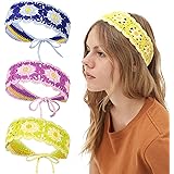 3 PCS Crochet Headband for Women Handmade Knitted Hairband Boho Crochet Hairbands Crochet Hair Wrap (daisy-style）
