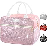 BAOGCOYO Lunch Bag For Women, Leakproof Glitter Lunch Box, Cute Lunch Tote Bag Adult, Large Capacity Insulated Reusable Cooler Lunch Containers for Work Travel Picnic or Office (Pink Bling Sparkle)