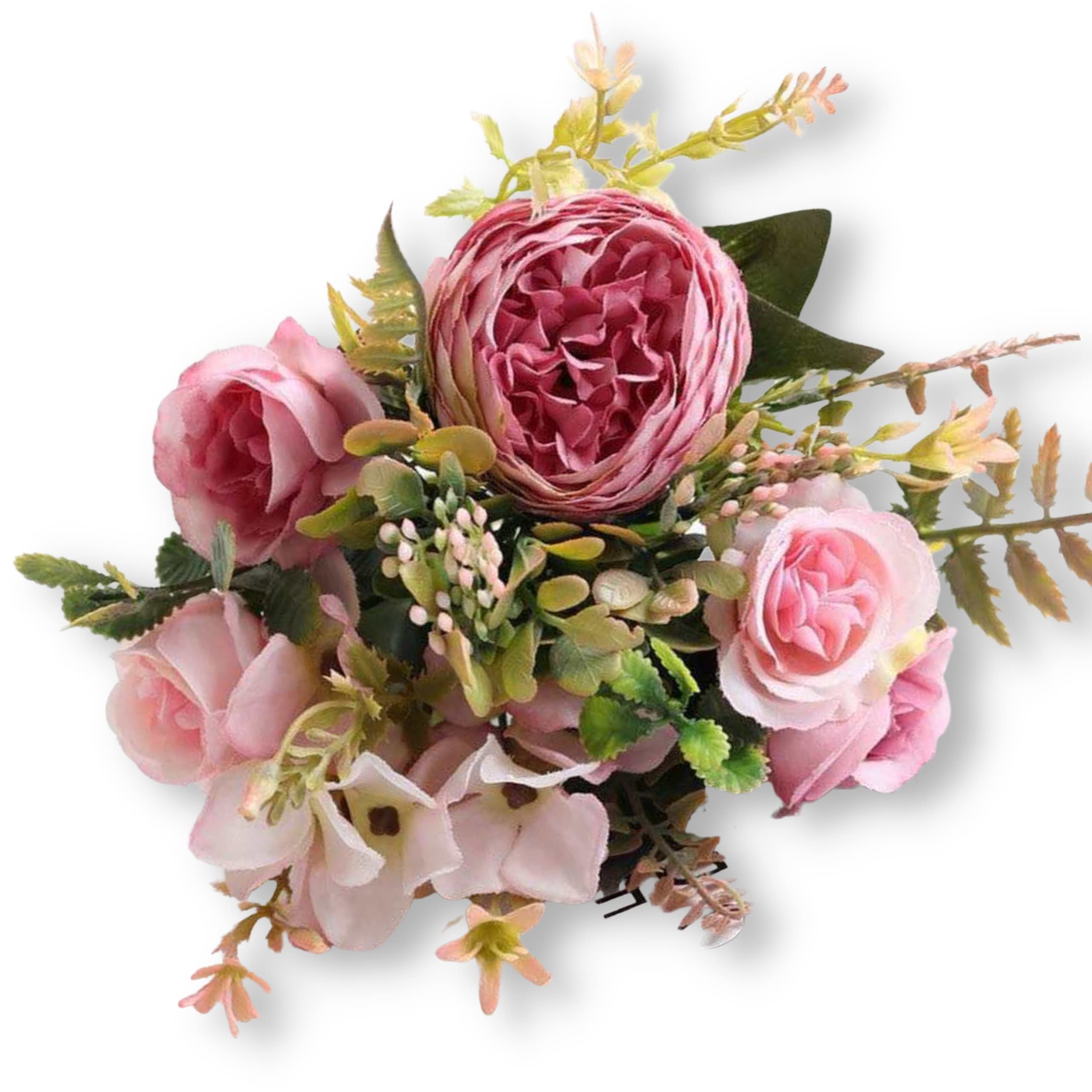 The Baked Studio – Silk Artificial Flower Bouquet (Peony Rose Hydrangea Foliage) – Realistic Fake Plant for Cake Decoration, Home Décor, Weddings, DIY and Crafts (Pink) — image 1
