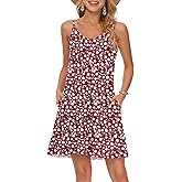 MISFAY Women's Summer Spaghetti Strap Casual Swing Tank Beach Cover Up Dress with Pockets