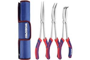 WORKPRO 3PC Long Reach Pliers Set, 11 Inch Extra Long Needle Nose Plier Set Includes Straight, 90° & 45° Bent Nose Plier, Pliers Tool Set for Narrow Spaces
