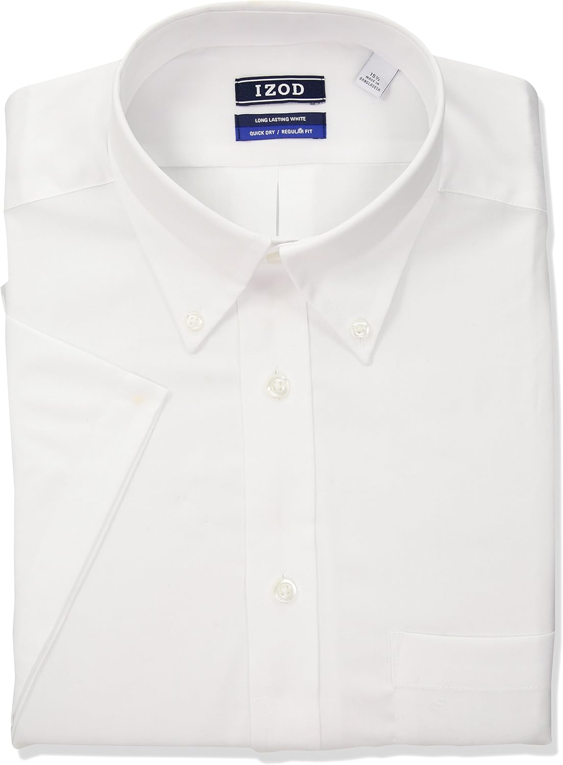 IZOD Men's Short Sleeve Regular Fit Solid Bd Collar Dress Shirt, White