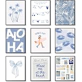 Kousne 9Pcs Blue Coastal Poster Beach Cowgirl Wall Art Trendy Summer Aesthetics Painting Beachy Collage Ocean Picture Wall De