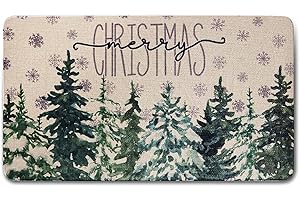 QXWREL Pine Trees Snowflakes Merry Christmas Door mat, Winter Decor Non Slip Rubber Entry Doormat, Merry Christmas Welcome Doormats, outdoor christmas mats for front door, Xmas Outdoor Welcome Mat, 17x30
