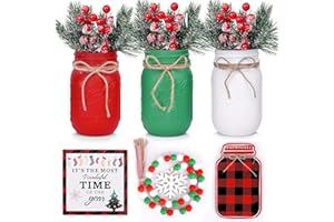 CNVOILA Christmas Centerpiece, Christmas Decor Mason Jars, Centerpiece Table Decorations, Christmas Tree Decor, Home Mantle Decor, Christmas Coffee Table Decor, Holiday Table Centerpieces Bulk – 6PC