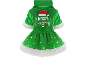 Sebaoyu Dog Christmas Dress, Sweater Female LED Light Winter for Small Dogs Girl Outfit Clothe Costume,Cat Puppy Pet Apparel (XS,Green)