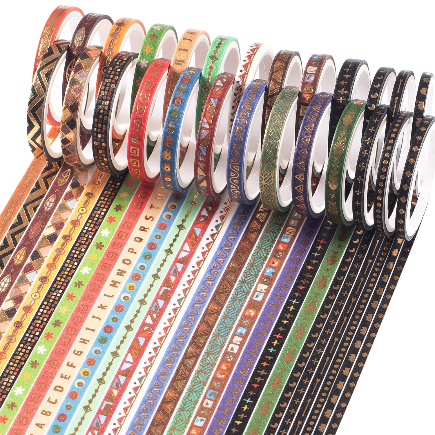 YUBX 26 Rolls Washi Tape Set,Foil Gold Skinny Decorative Masking Tape,3MM/5MM Wide Scrapbook Tape for DIY Craft Art Projects Bullet Journal Gift Wrapping (Skinny 26)