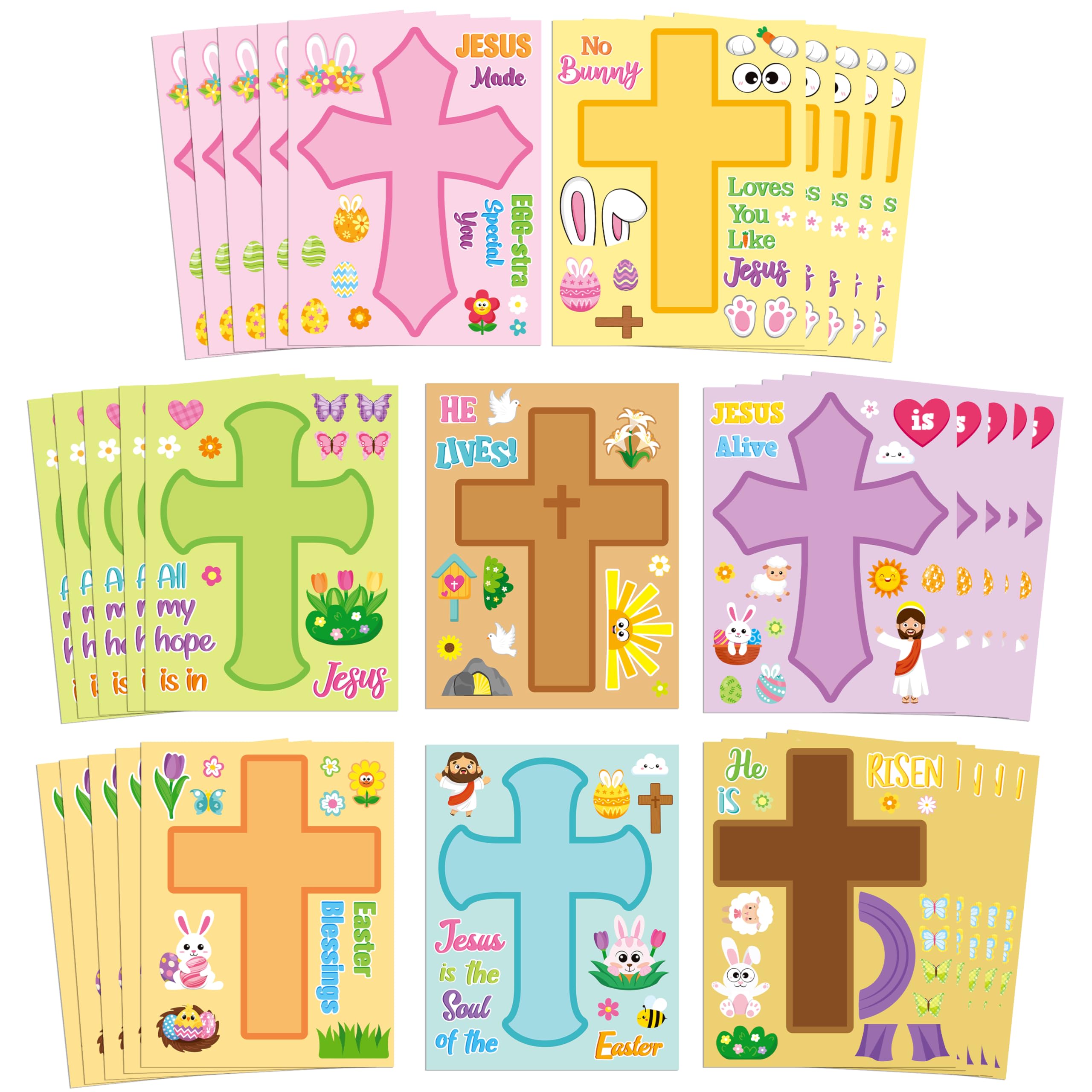 CY2SIDE Easter Cross Face Sticker - 40PCS Make Your Own Jesus He is Risen Cross Sticker Craft Game for Kids Classroom Reward DIY Easter Party Favors for Kids Christian Sunday School Activities