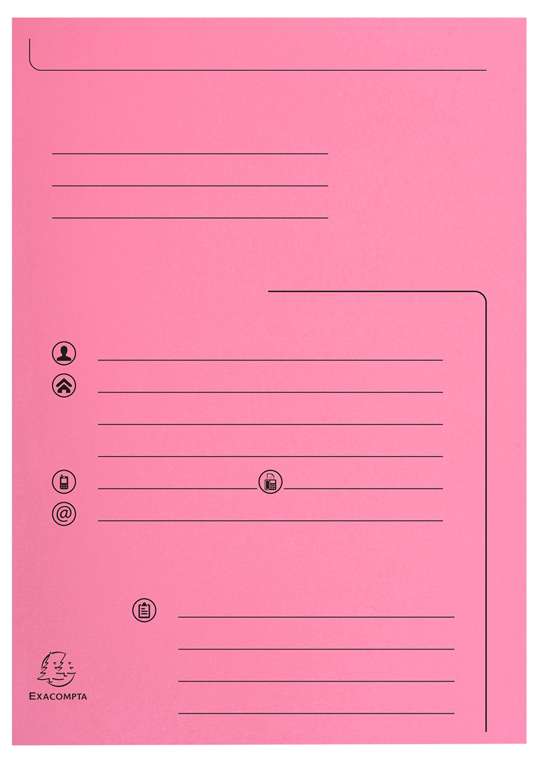 Exacompta - Ref 334003E - Super 210 Printed 2-Flap Folders - 240 x 320mm in Size, Suitable for Holding A4 Documents, 210gsm Card, Pre-Printed - Pink (Pack of 25)