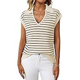 Mulisky Sweater Vest for Women Summer V Neck Sleeveless Knit Stripe Pullover Top