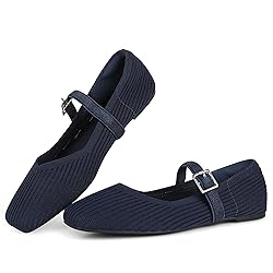 CELNEPHO Blue Mary Jane Flats for Women Square Toe