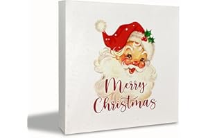 KEUSPI Merry Christmas Sign,Christmas Signs,Red Christmas Santa Sign Wood Plaque,Merry Christmas Sign for Table,Christmas Signs for Home Decor,Red Christmas Decorations,Vintage Santa Decor