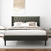 HAOARA Queen Size Bed Frame, Upholstered Platform Bed with Wingback Headboard, Velvet Button Tufted, Easy Assembly, No Box Spring Needed, Green
