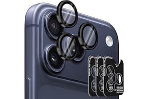 (3 Sets) Orzero Camera Lens Protector Compatible for iPhone 17 Pro/17 Pro Max/16 Pro/16 Pro Max/15 Pro/15 Pro Max/14 Pro/14 Pro Max, Protector de Cámera One-Step Installation Tray Individual Metal Ring Glass - Black