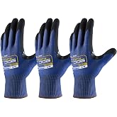 COOLJOB A5 Fiberglass Free Cut Resistant Work Gloves for Men with Grip | Nitrile Coated, Touchscreen, Non Slip, No PFAS, Soft &amp; Durable for Carving, Fishing, Woodworking, Black / Blue, S-XL