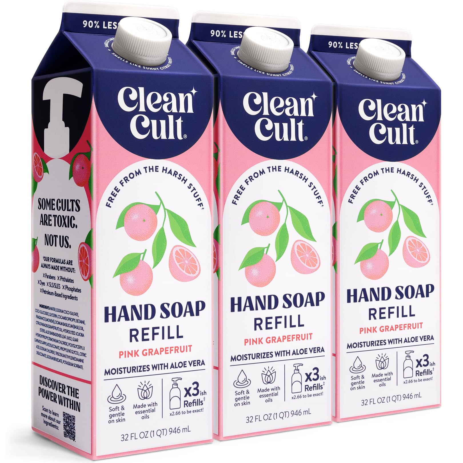 Photo 1 of Cleancult Liquid Hand Soap Refill - Pink Grapefruit- Moisturizes Dry & Sensitive Skin - Made with Aloe Vera & Essential Oils - Eco Friendly - Paper-Based Packaging - 32 oz/3 Pack