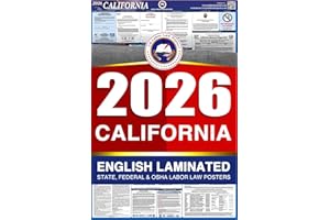 US LABOR LAW POSTER 2026 California CA All-in-One Workplace Compliance & Labor Law Poster (Federal State & OSHA) English Laminated