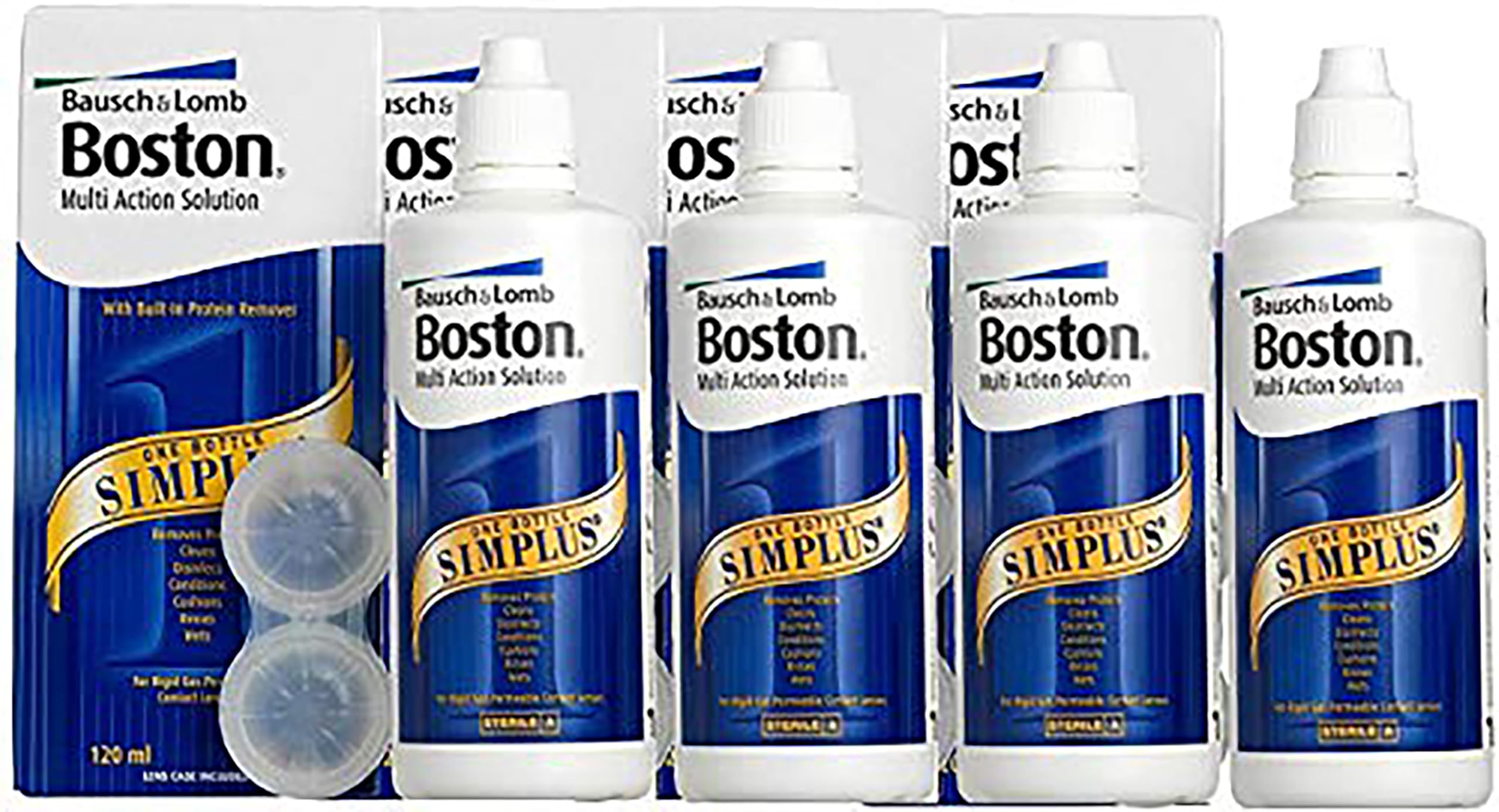 Boston Simplus Multi-Action Solution, 4X 120ml Contact Lens Solution for Rigid Gas Permeable Contact Lenses - Clean, Disinfect & Condition with 4X Lens Cases