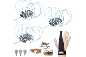 AQWXC 6-Loops Crab Trap for Fishing Pole, Crab Snare for Dungeness, Rock and Blue Crabs (3 Pack Cage)