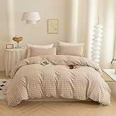 ECOCOTT Gingham Duvet Cover King Size 100% Washed Cotton Like Linen Feel Super Soft & Comfy Bedding Set Modern Checkered Design for All Seasons
