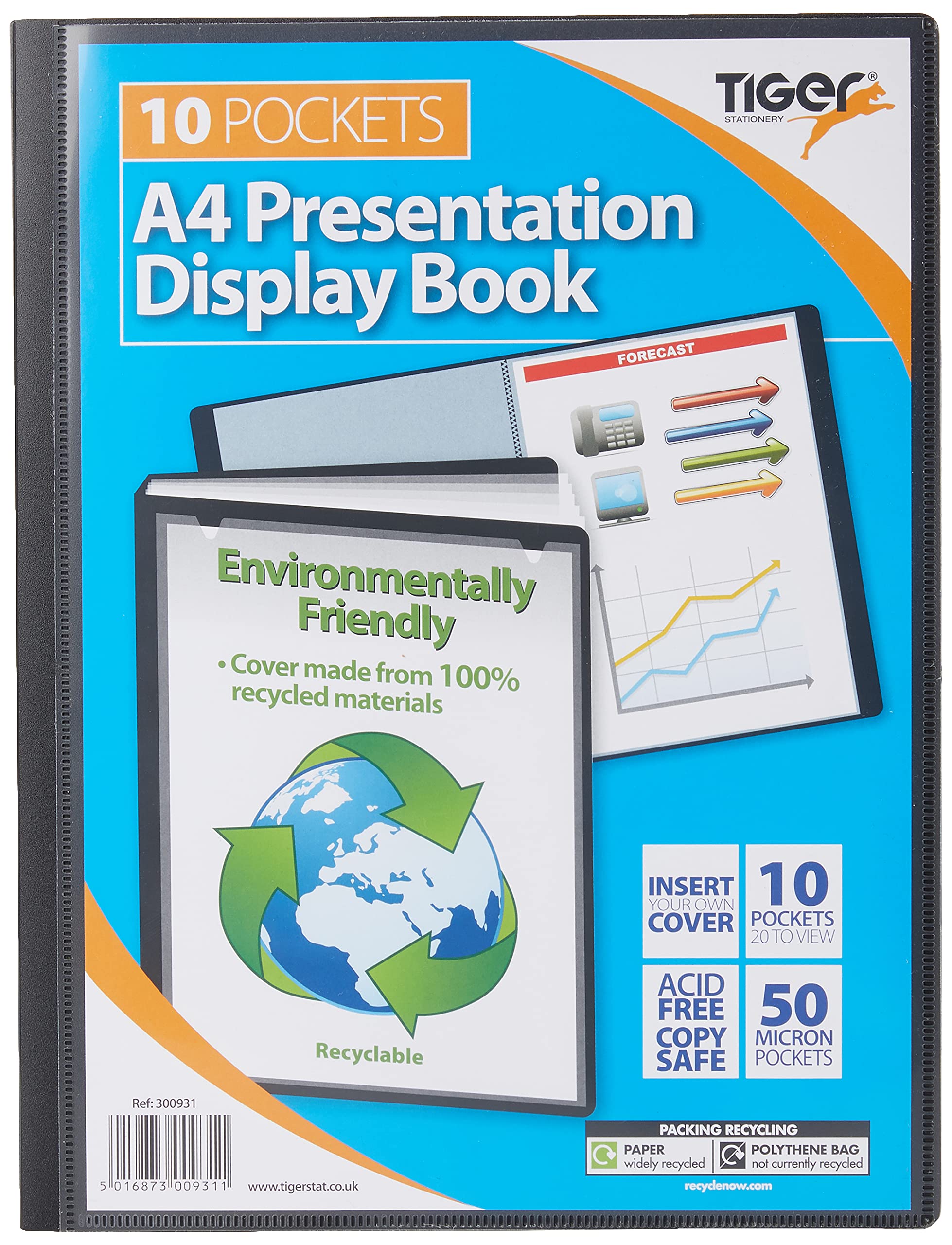 Tiger A4 black display book presentation folder - 10 pocket