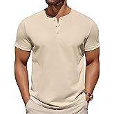 COOFANDY Mens Cotton Henley T-Shirts Short Sleeve Button Casual Basic Tees Work Shirts with Split Side