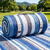 G GOOD GAIN Picnic Blankets Outdoor Extra Large 80"x80", BlueStrip | Waterproof, Sandproof, Machine Washable, 3-Layer, Portable, Beach Mat for Park, Grass, Hiking, Concerts, Camping, Indoor