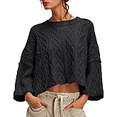 UNCLECAT Women's Cable Knit Cropped Sweaters Oversized Fall Sweater Long Sleeve Knit Trendy Pullover Tops