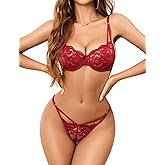 Avidlove Underwire Lingerie for Women Sexy Floral Lace Bra and Panty Two Piece Matching Sets