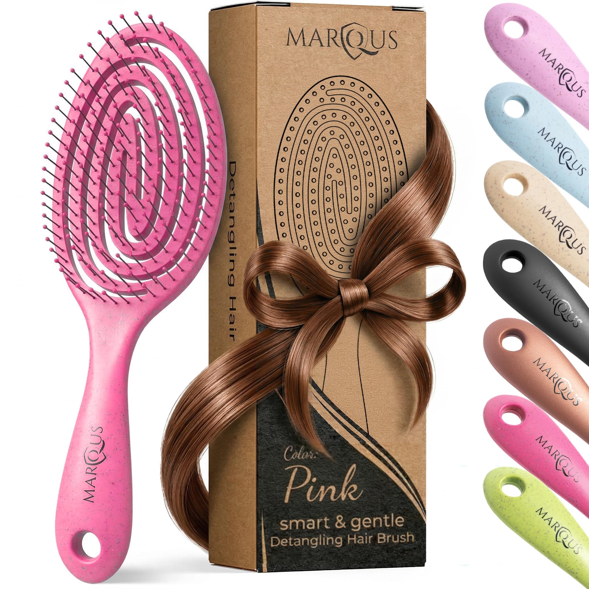 marQus Detangling Hair Brush for Women and Men - With Ultra-Soft, Flexible Bristles and Body - Glides Through Tangles with Ease - Suitable for All Hairtypes - Wet or Dry, Pink