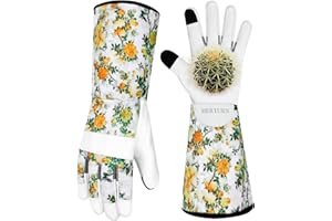 MERTURN Leather Long Gardening Gloves for Women Thorn Proof Garden Gloves Yard Working Gloves
