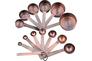 Smithcraft Measuring Cups and Spoons Set, Copper Measuring Cups and Spoons Set, Stainless Steel Measuring Cups and Spoons, Copper Plated Measuring Cups Spoons, 6 Measurer cups, 7 Measurement Spoons
