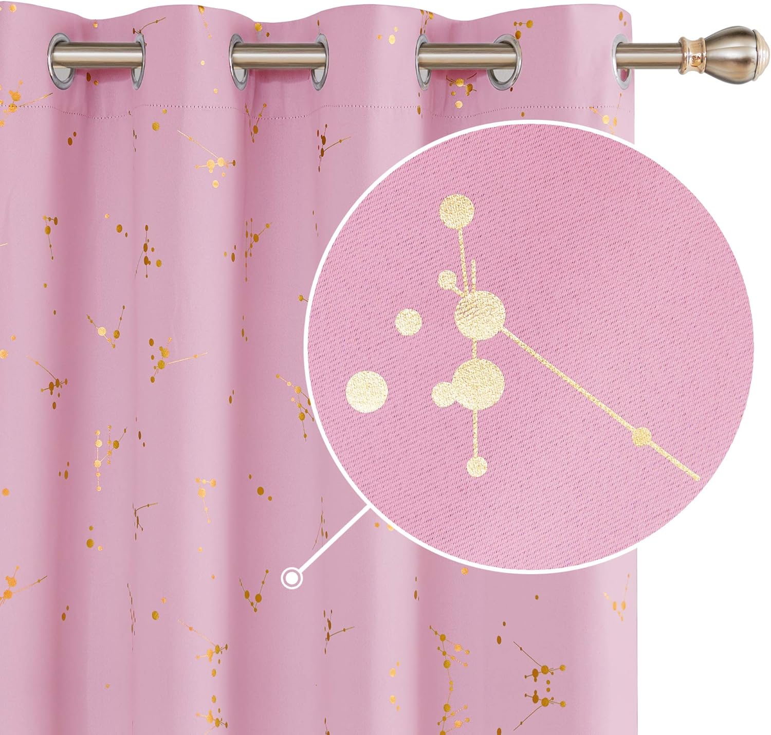 Deconovo Pink Curtains Gold Printed Constellation Thermal Insulated