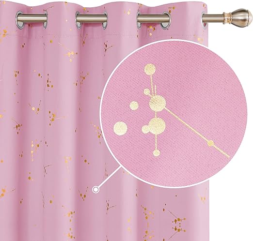 Deconovo Pink Curtains Gold Printed Constellation Thermal