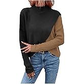 Floerns Women's Color Block Wrap Sweater Mock Neck Long Sleeve Pullovers Fall Outfits