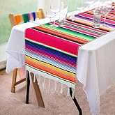 Fowecelt Mexican Serape Table Runner 14 x 84 Inch for Mexican Party Wedding Decorations Outdoor Picnics Dining Table Cotton Table Runners for Fringe