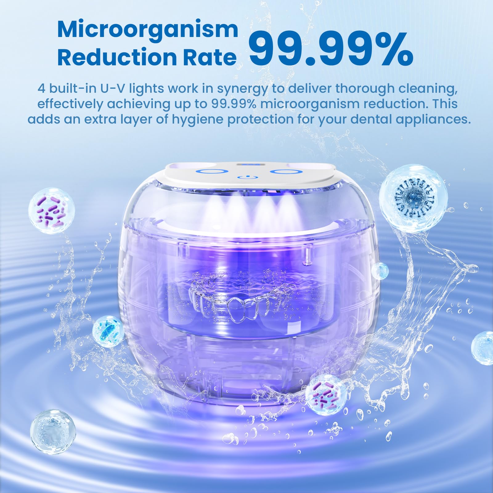 Ultrasonic Retainer Cleaner Machine, 45kHz Ultrasonic Cleaner for Dentures, U-V Light, 4 Modes for Retainer, Dentures, Aligners, Mouth Guards, Night Guards, Toothbrush Heads, Whitening Trays, Jewelry