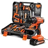 COMOWARE Household Tool Set with 20V Cordless Drill Driver, 120Pcs Hand Tool Kit for Men, Power Drill Set with Plastic Toolbox, Ideal for Office, Garden, DIY Project