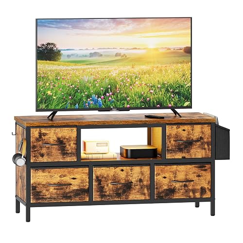 Dripex TV Cabinet Stand Unit for TVs up to 50 Inches with 5 Foldable Drawers Storage Organizers and Open Shelves with RGB LED Lighted TV Gaming Entertainment Center for Living Room (100 x 35 x 50CM)