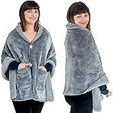 Premium Double Layer Poncho Blanket -No Sleeves Easy On Easy Off- Drape and Go- Top Christmas Gifts for Grandma, Gift for Mom and Elderly Women (Silver Grey)