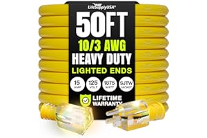 50ft Outdoor/Indoor Extension Cord 10/3 Gauge Ultra Heavy Duty 3 Prong SJTW, Waterproof, Flexible Cold-Resistant Long Power C